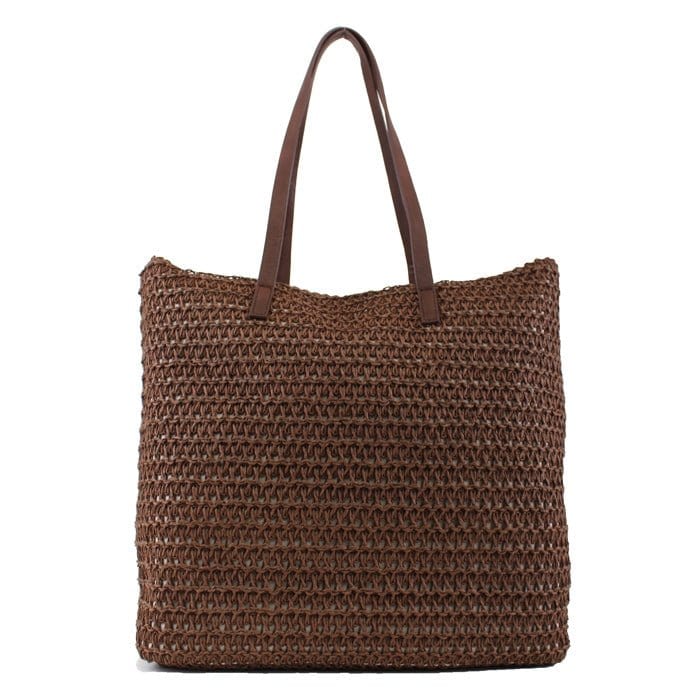 PB0033 Leather Handle Straw Beach Bag/Tote - MiMi Wholesale