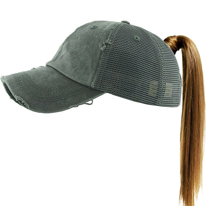 PONY002M Ponytail Distressed Mesh Cotton Cap - MiMi Wholesale