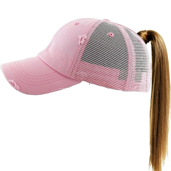 PONY002M Ponytail Distressed Mesh Cotton Cap - MiMi Wholesale