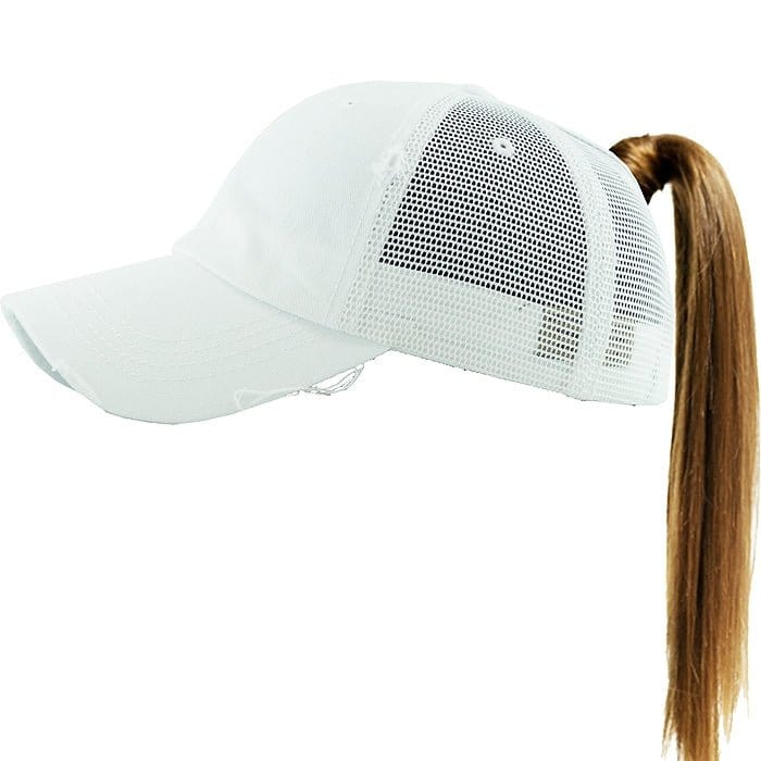PONY002M Ponytail Distressed Mesh Cotton Cap - MiMi Wholesale