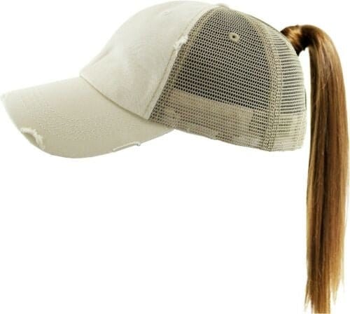 PONY002M Ponytail Distressed Mesh Cotton Cap - MiMi Wholesale