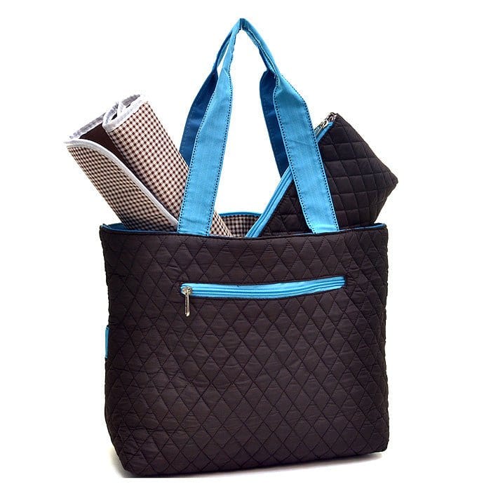 QS601 Quilted Solid 3PC Diaper Bag - MiMi Wholesale