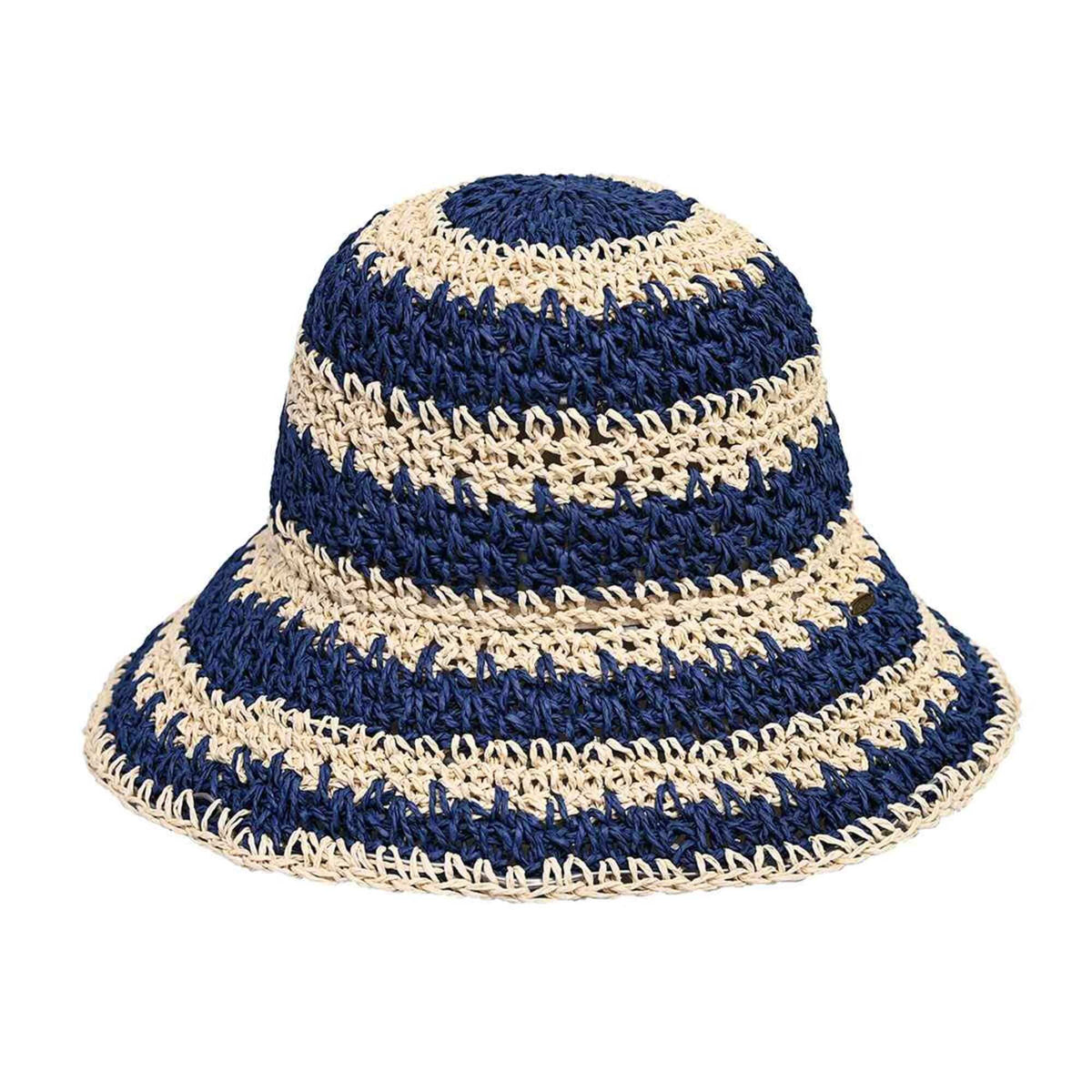 ST4245 Striped Crochet Bucket Hat - MiMi Wholesale