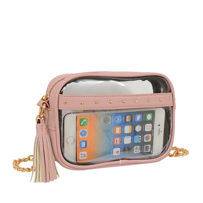TB29208 Clear Crossbody With Tassel With Chain Strap - MiMi Wholesale