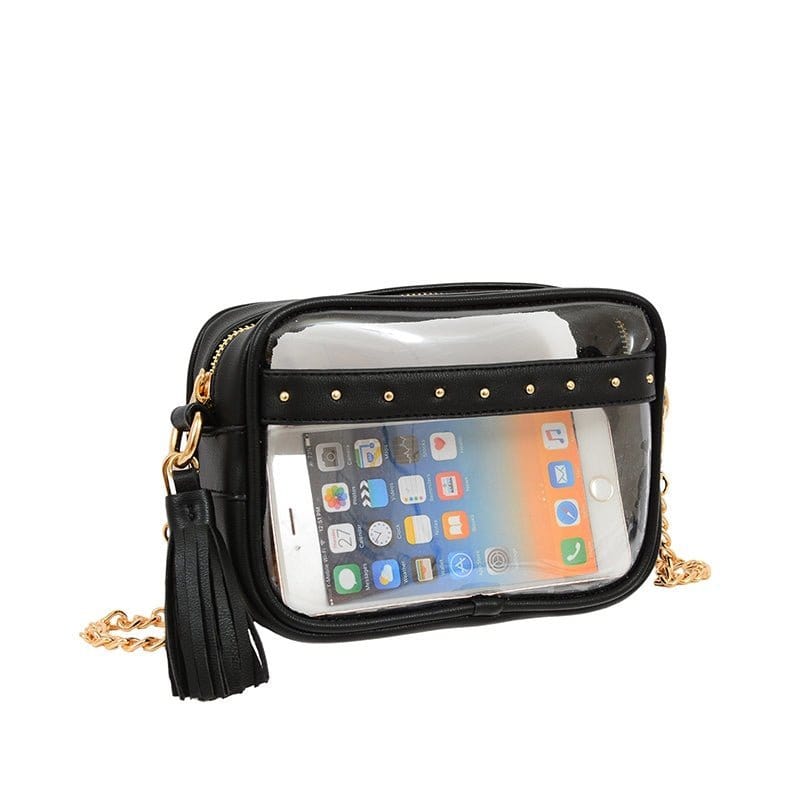TB29208 Clear Crossbody With Tassel With Chain Strap - MiMi Wholesale
