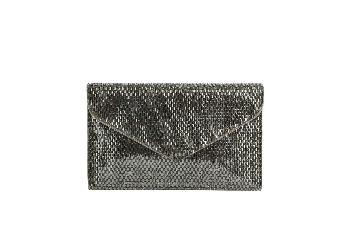 TD0025 Jennifer Metallic Woven Rhinestone Envelope Clutch - MiMi Wholesale