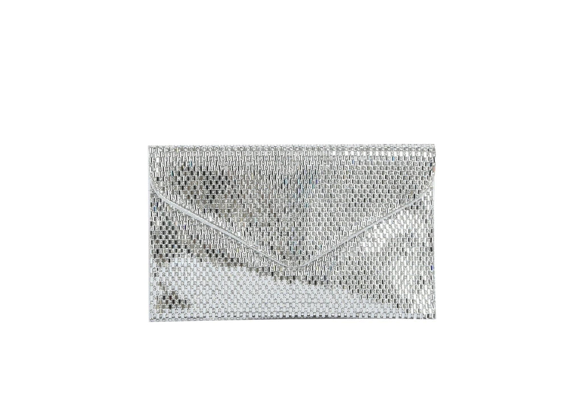 TD0025 Jennifer Metallic Woven Rhinestone Envelope Clutch - MiMi Wholesale