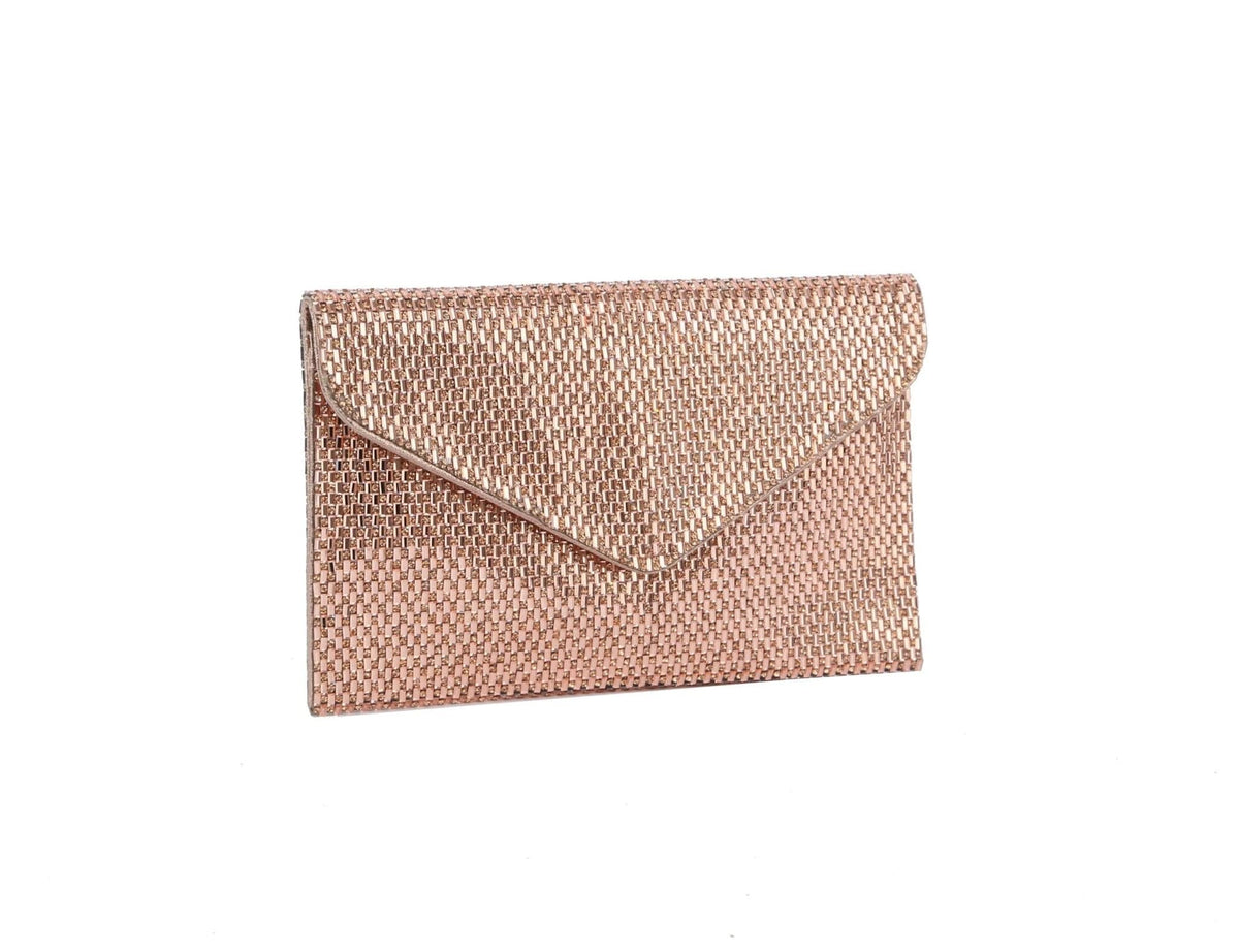 TD0025 Jennifer Metallic Woven Rhinestone Envelope Clutch - MiMi Wholesale