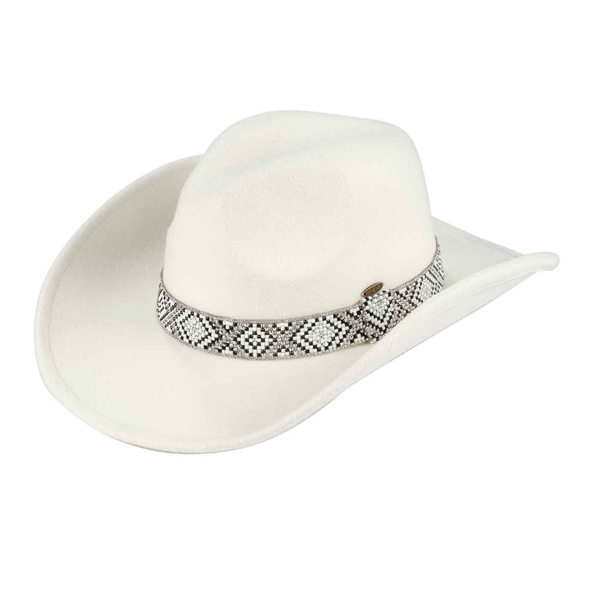 VCC0076 Mandy Cowboy Hat With Aztec Bead Trim - MiMi Wholesale