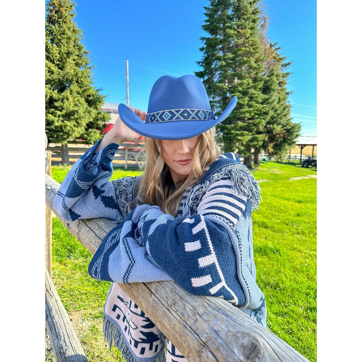 VCC0076 Mandy Cowboy Hat With Aztec Bead Trim - MiMi Wholesale