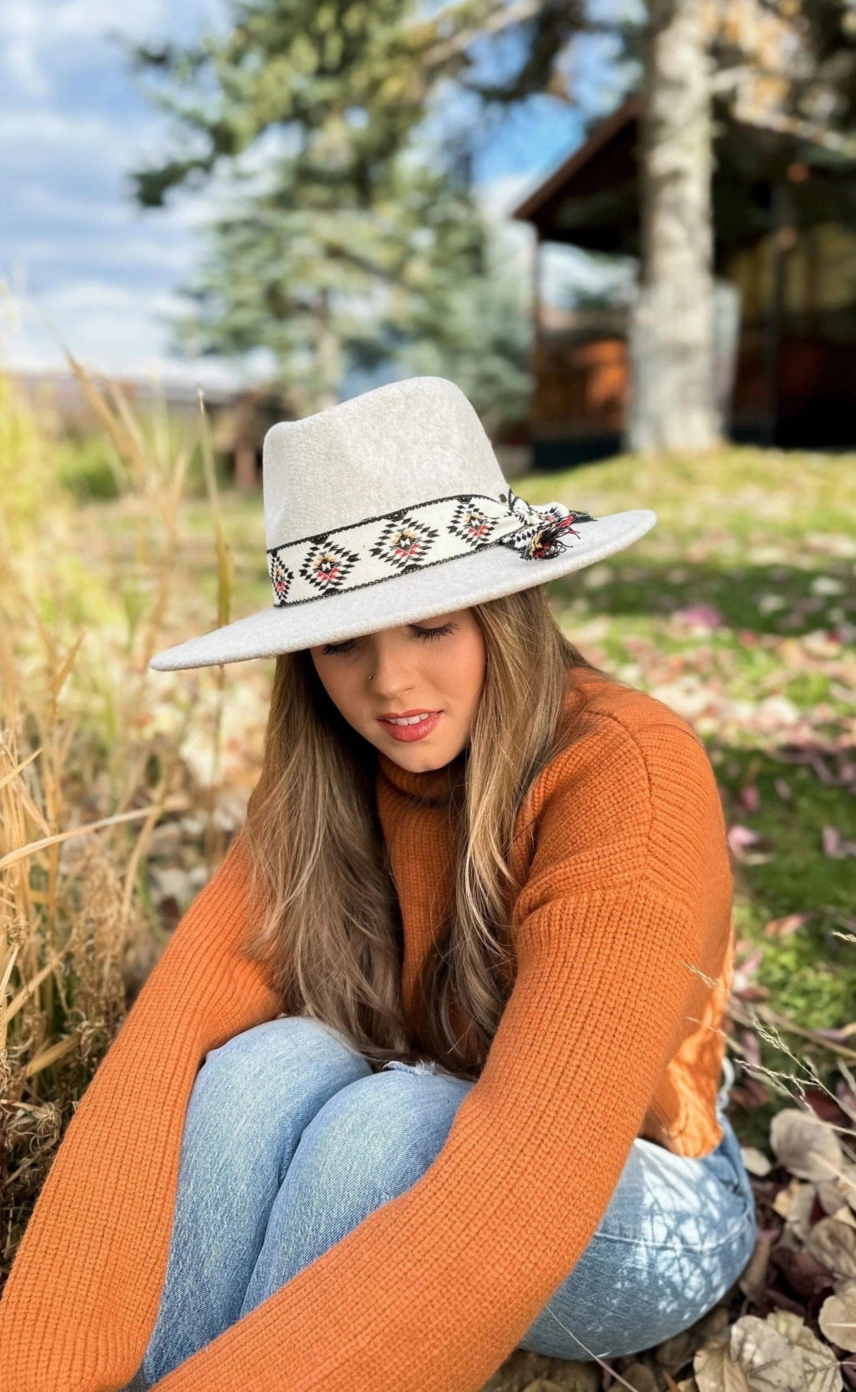 WF10 Gianna Felt Panama Hat With Aztec Band - MiMi Wholesale