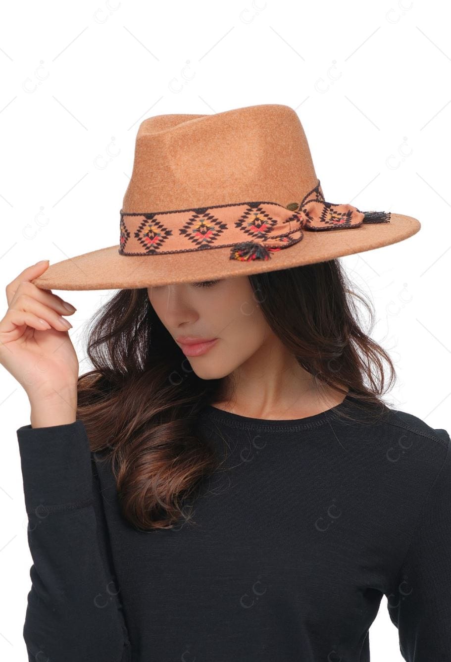 WF10 Gianna Felt Panama Hat With Aztec Band - MiMi Wholesale