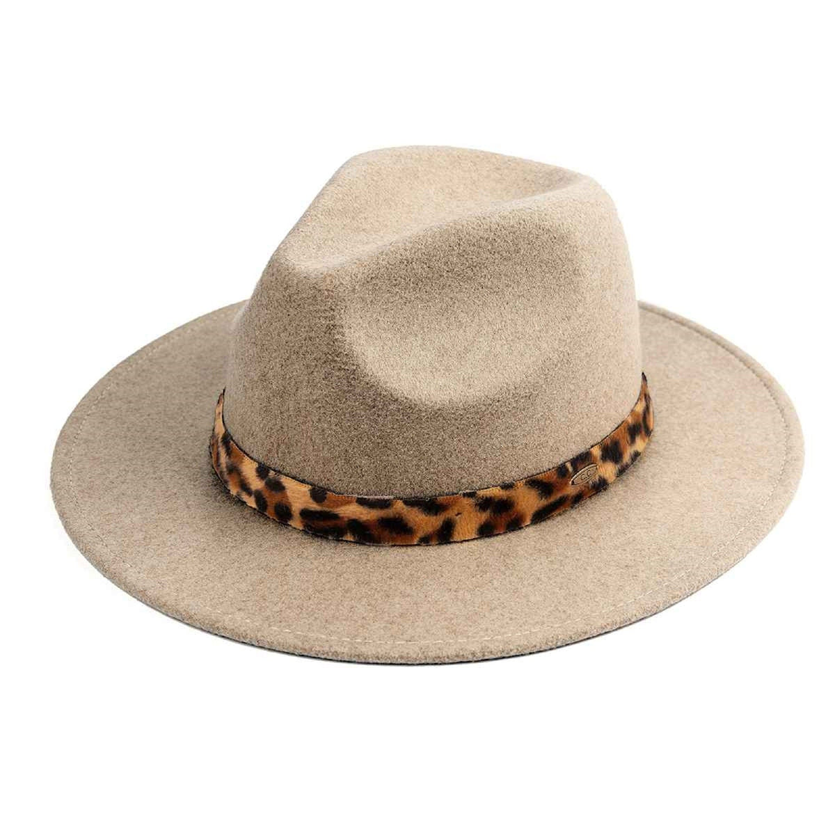 WF2 Teresa Wool Panama Hat With Leopard Trim - MiMi Wholesale