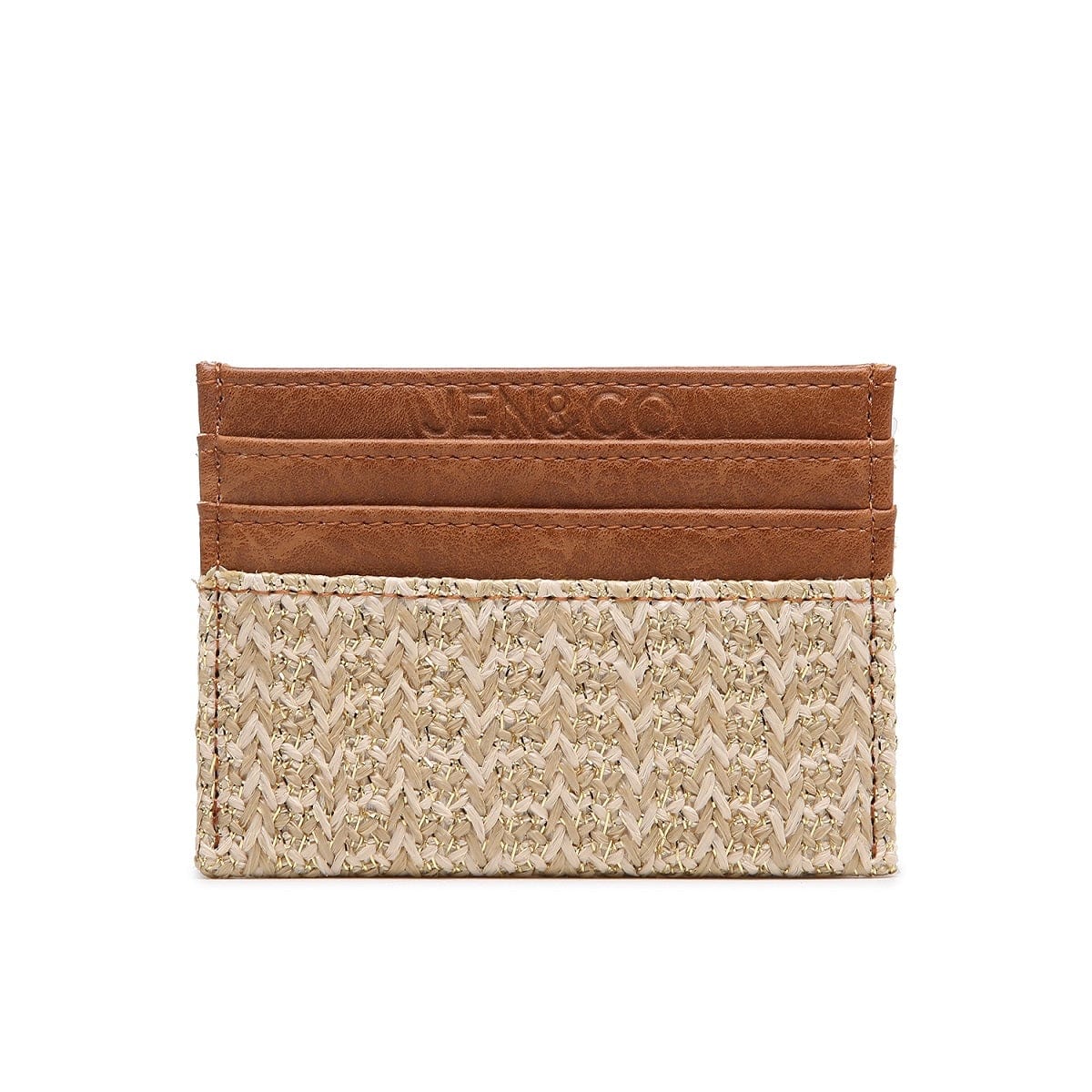 WL1996 Natural Vegan Leather & Rattan Blocked Cardholder/Wallet - MiMi Wholesale