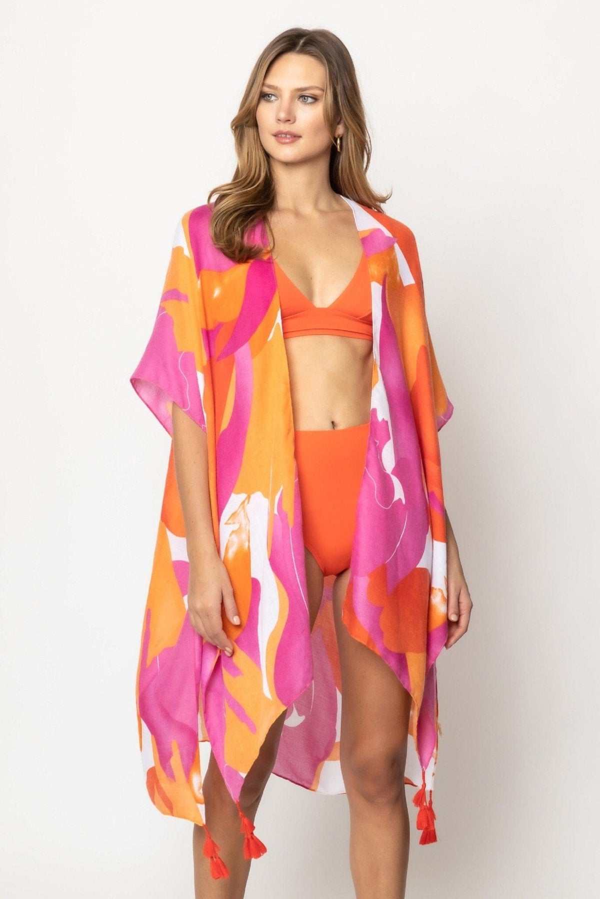 WLK310073 Colorful Abstract Print Kimono - MiMi Wholesale