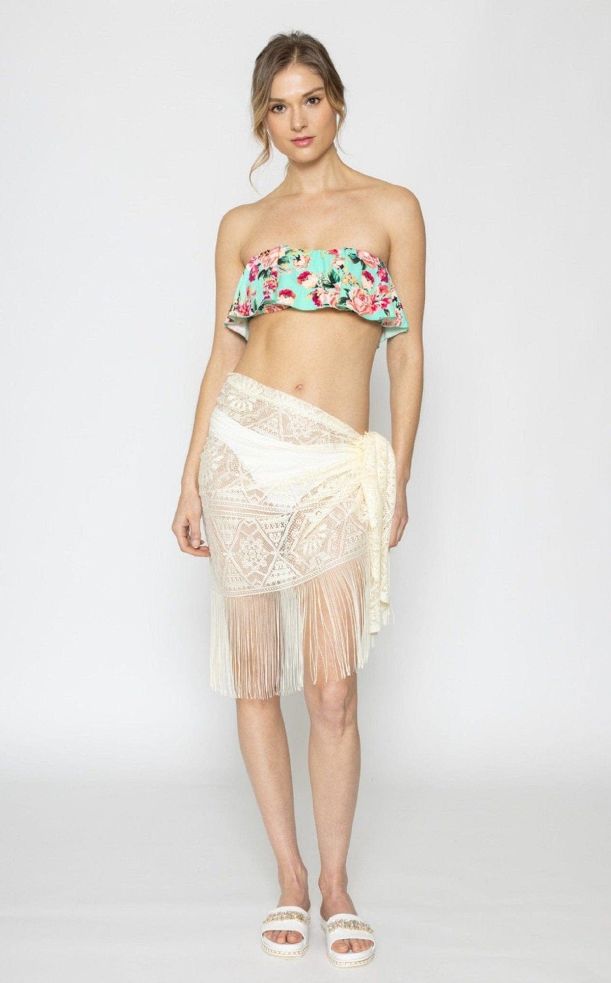 WLS210174 Stacy Mesh Fringe Sarong - MiMi Wholesale