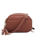 WU121 Veronica Double Zipper V Pattern Stitch Tassel Crossbody Bag - MiMi Wholesale