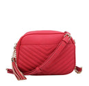 WU121 Veronica Double Zipper V Pattern Stitch Tassel Crossbody Bag - MiMi Wholesale