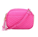 WU121 Veronica Double Zipper V Pattern Stitch Tassel Crossbody Bag - MiMi Wholesale