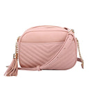 WU121 Veronica Double Zipper V Pattern Stitch Tassel Crossbody Bag - MiMi Wholesale