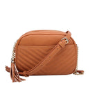 WU121 Veronica Double Zipper V Pattern Stitch Tassel Crossbody Bag - MiMi Wholesale