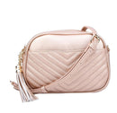 WU121 Veronica Double Zipper V Pattern Stitch Tassel Crossbody Bag - MiMi Wholesale