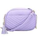WU121 Veronica Double Zipper V Pattern Stitch Tassel Crossbody Bag - MiMi Wholesale