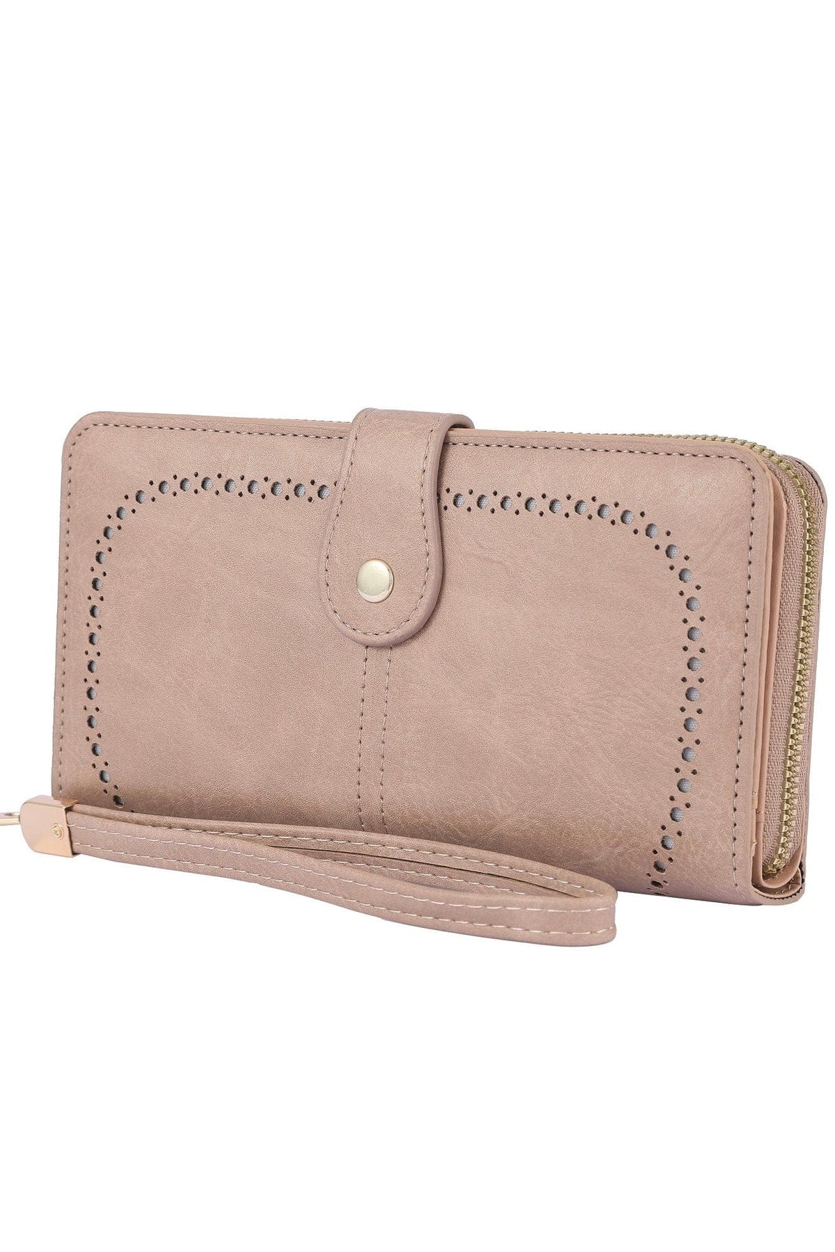 YX25793 Rachel Vegan Leather Laser Cut Out Detail Wallet/Wristlet - MiMi Wholesale