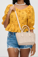 27845 Paisley 2 in 1 Mini Woven Tote/Crossbody Bag With Pouch - MiMi Wholesale