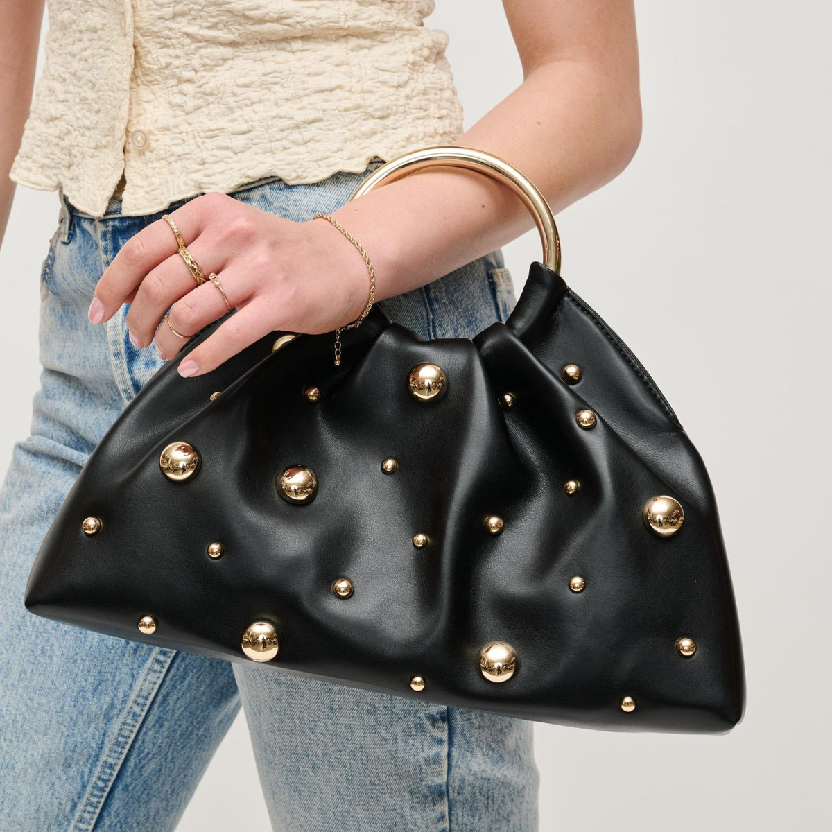 28223A Harper Studded Straw Clutch/Evening Bag - MiMi Wholesale