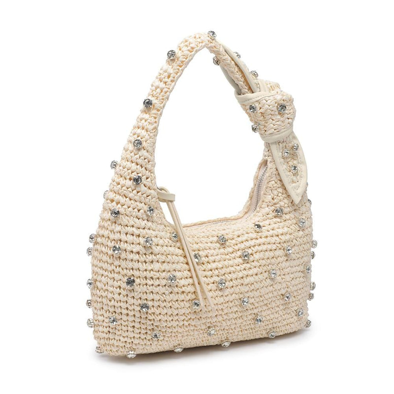 28256 Jessa Straw Shoulder Bag With Rhinestones - MiMi Wholesale