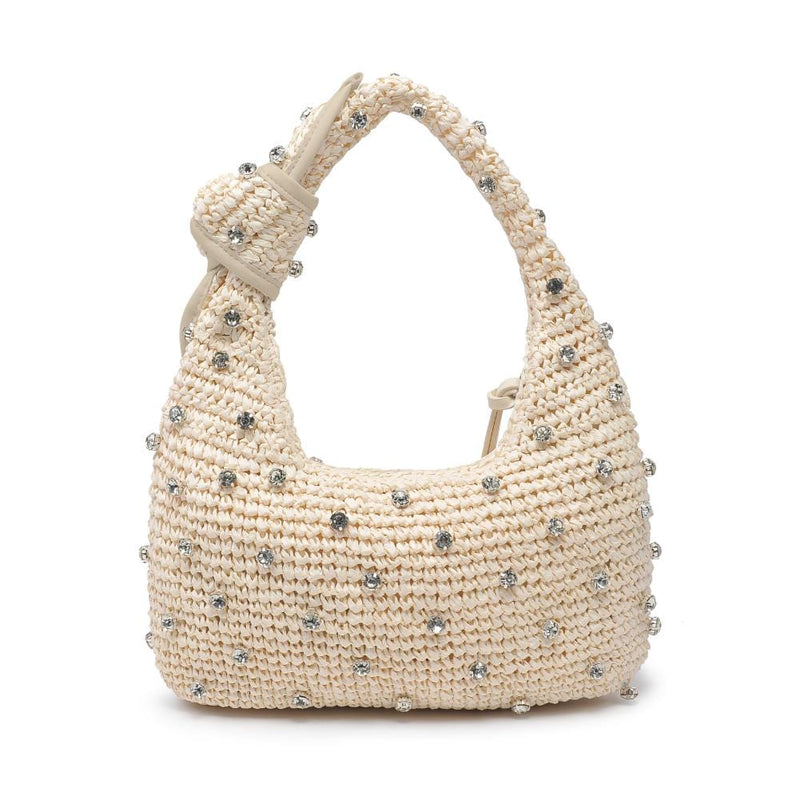 28256 Jessa Straw Shoulder Bag With Rhinestones - MiMi Wholesale