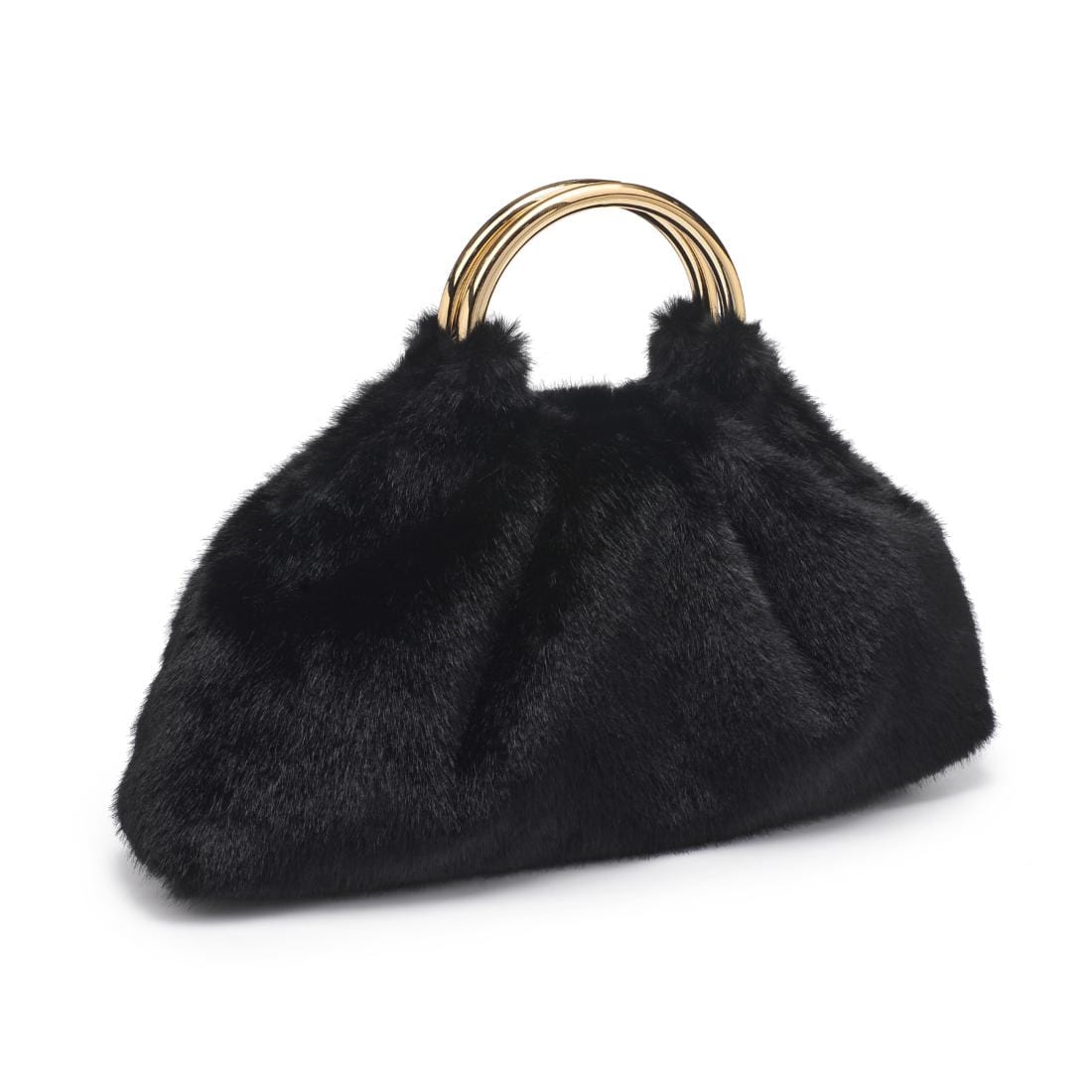 28823F Faux Fur Clutch Bag With Ring Handle - MiMi Wholesale
