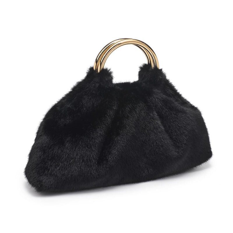 28823F Faux Fur Clutch Bag With Ring Handle - MiMi Wholesale