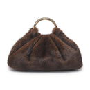 28823F Faux Fur Clutch Bag With Ring Handle - MiMi Wholesale