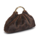 28823F Faux Fur Clutch Bag With Ring Handle - MiMi Wholesale