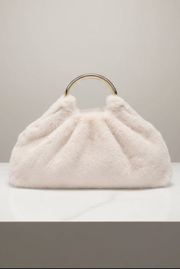28823F Faux Fur Clutch Bag With Ring Handle - MiMi Wholesale