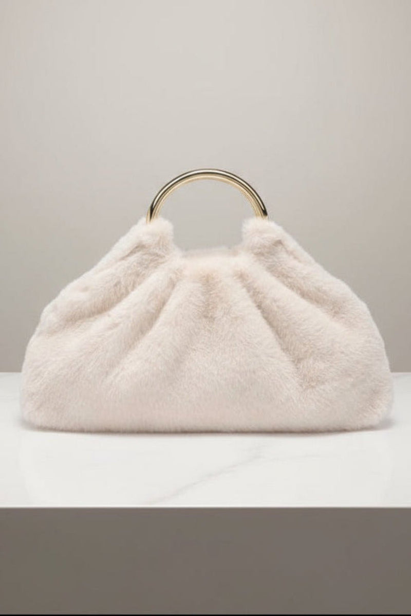 28823F Faux Fur Clutch Bag With Ring Handle - MiMi Wholesale