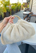 28823F Faux Fur Clutch Bag With Ring Handle - MiMi Wholesale