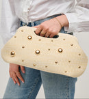 28827 Mallory Straw Pearls/Stud Clutch - MiMi Wholesale