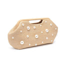 28827 Mallory Straw Pearls/Stud Clutch - MiMi Wholesale