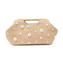 28827 Mallory Straw Pearls/Stud Clutch - MiMi Wholesale