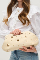 28827 Mallory Straw Pearls/Stud Clutch - MiMi Wholesale
