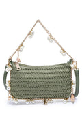 28829 Steph Straw Pearl Lined Evening Bag - MiMi Wholesale