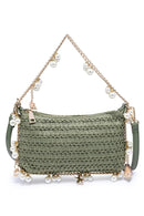 28829 Steph Straw Pearl Lined Evening Bag - MiMi Wholesale