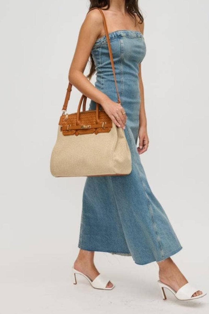 28909 Bertha Straw and Woven Satchel Bag - MiMi Wholesale