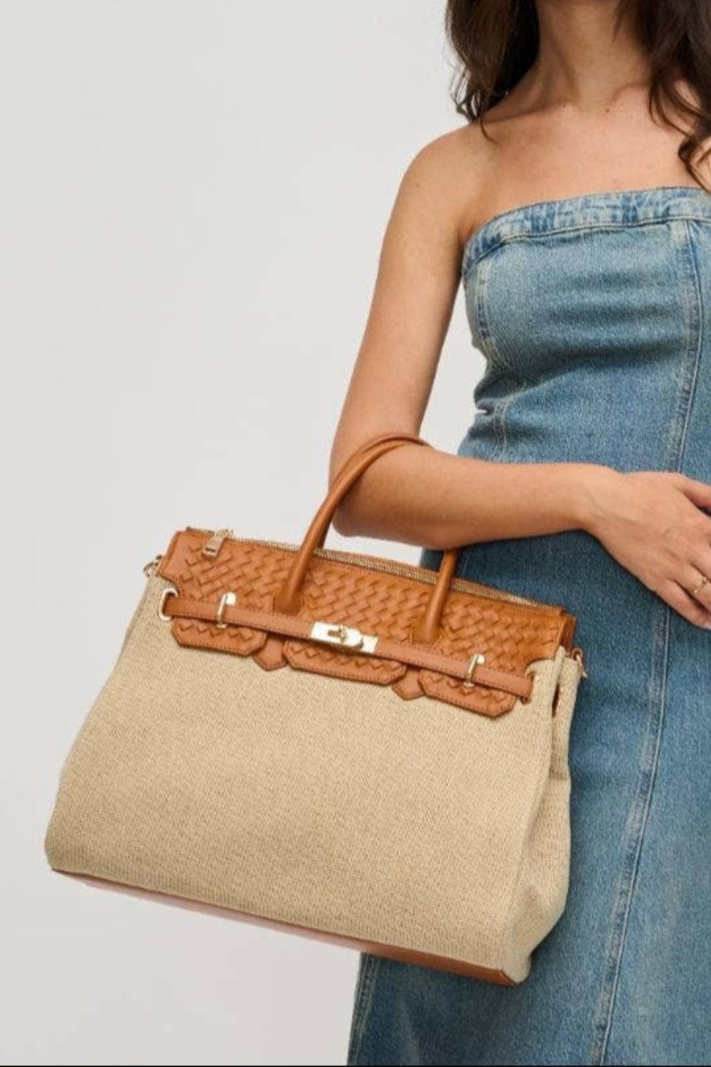 28909 Bertha Straw and Woven Satchel Bag - MiMi Wholesale