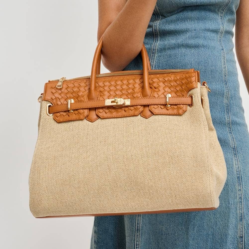 28909 Bertha Straw and Woven Satchel Bag - MiMi Wholesale