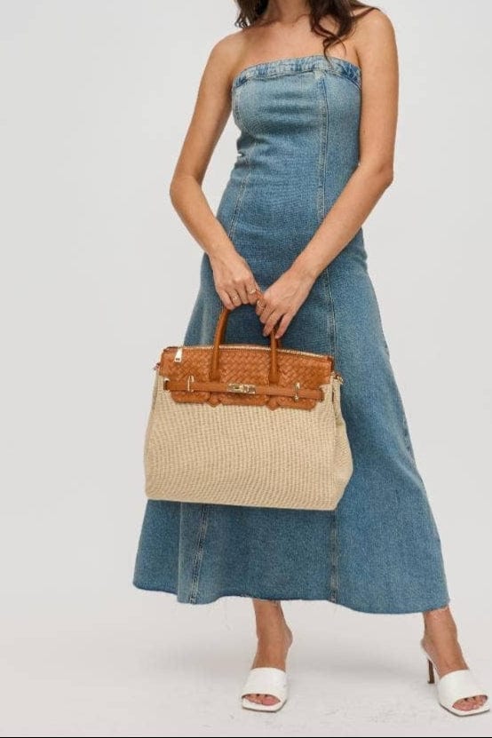 28909 Bertha Straw and Woven Satchel Bag - MiMi Wholesale