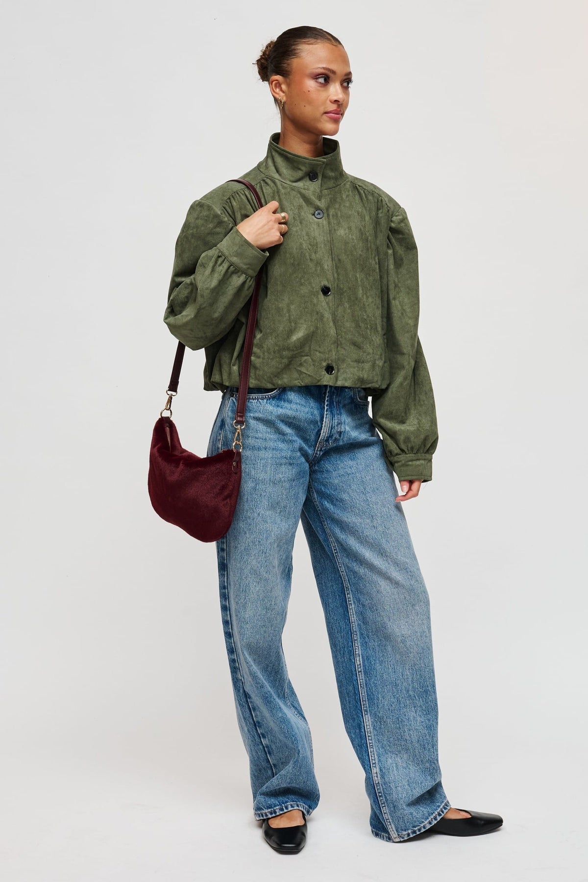 29746WS Burgundy bag styled on model, view 1